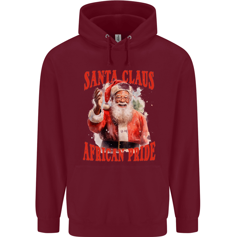 Black Santa Claus African Pride Christmas Mens 80% Cotton Hoodie Maroon