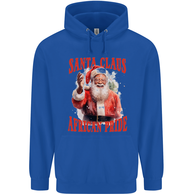 Black Santa Claus African Pride Christmas Mens 80% Cotton Hoodie Royal Blue