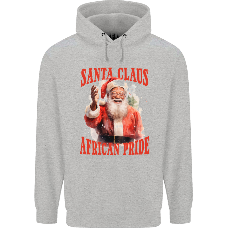 Black Santa Claus African Pride Christmas Mens 80% Cotton Hoodie Sports Grey