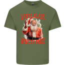 Black Santa Claus African Pride Christmas Mens Cotton T-Shirt Tee Top Military Green
