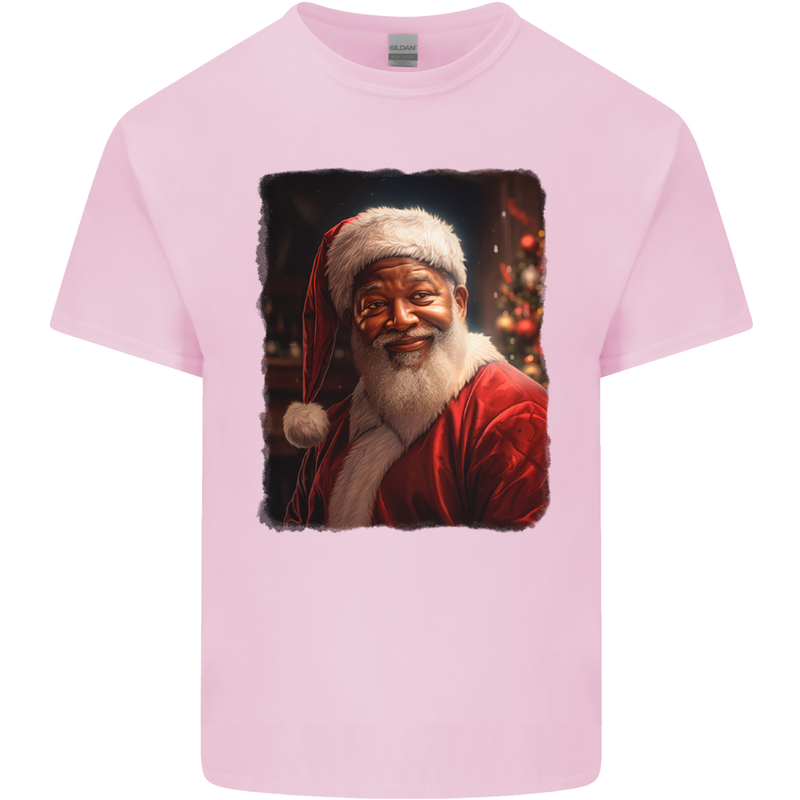 Black Santa Claus Christmas Xmas Kids T-Shirt Childrens Light Pink