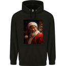 Black Santa Claus Christmas Xmas Mens 80% Cotton Hoodie Black