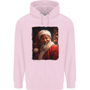 Black Santa Claus Christmas Xmas Mens 80% Cotton Hoodie Light Pink