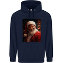 Black Santa Claus Christmas Xmas Mens 80% Cotton Hoodie Navy Blue