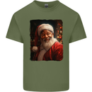 Black Santa Claus Christmas Xmas Mens Cotton T-Shirt Tee Top Military Green