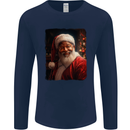 Black Santa Claus Christmas Xmas Mens Long Sleeve T-Shirt Navy Blue