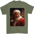 Black Santa Claus Christmas Xmas Mens T-Shirt 100% Cotton Military Green