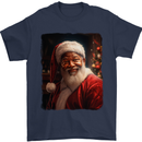 Black Santa Claus Christmas Xmas Mens T-Shirt 100% Cotton Navy Blue