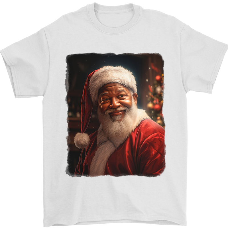 Black Santa Claus Christmas Xmas Mens T-Shirt 100% Cotton White