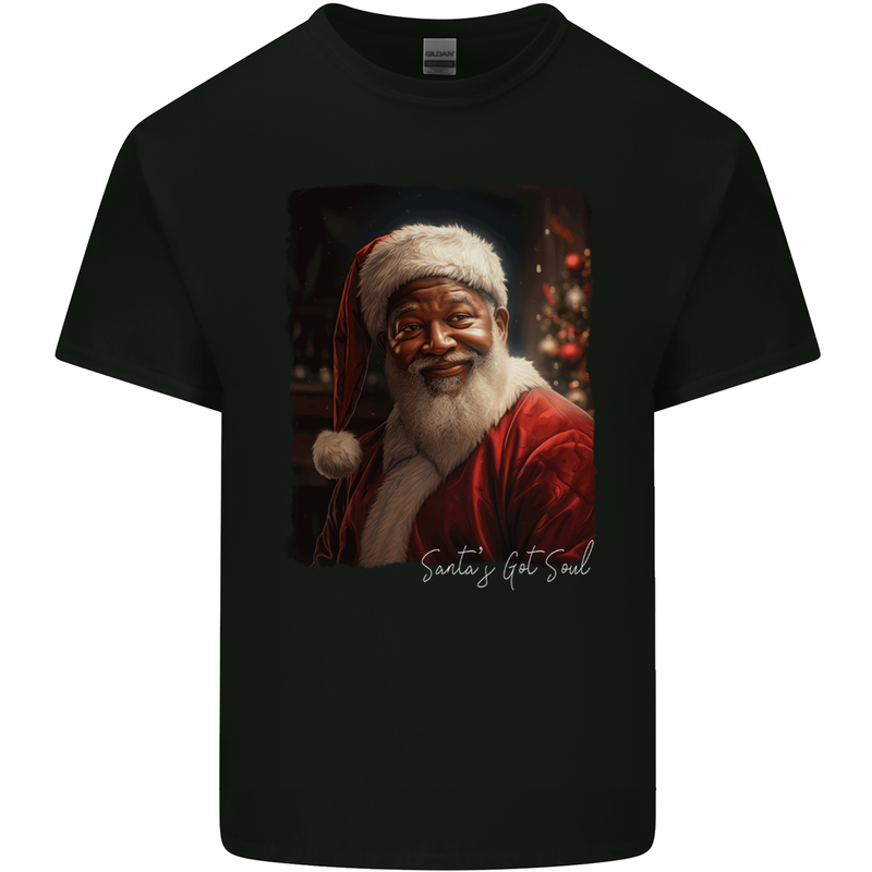 Black Santa's Got Soul Christmas Xmas Mens Cotton T-Shirt Tee Top Black