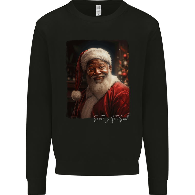 Black Santa's Got Soul Christmas Xmas Mens Sweatshirt Jumper Black