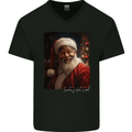 Black Santa's Got Soul Christmas Xmas Mens V-Neck Cotton T-Shirt Black