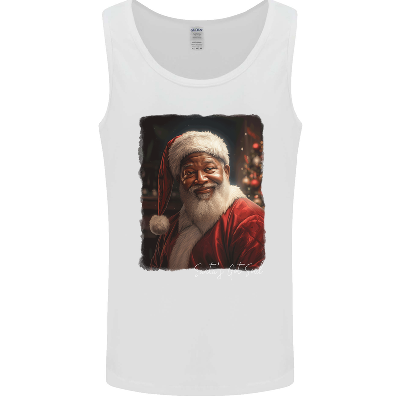 Black Santa's Got Soul Christmas Xmas Mens Vest Tank Top White