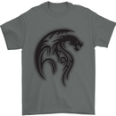 Black Tribal Tattoo Style Dragon Mens T-Shirt 100% Cotton Charcoal