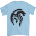 Black Tribal Tattoo Style Dragon Mens T-Shirt 100% Cotton Light Blue