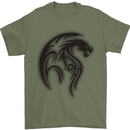 Black Tribal Tattoo Style Dragon Mens T-Shirt 100% Cotton Military Green