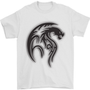 Black Tribal Tattoo Style Dragon Mens T-Shirt 100% Cotton White