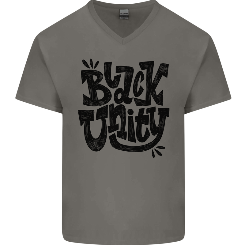 Black Unity Black Lives Matter Juneteenth Mens V-Neck Cotton T-Shirt Charcoal