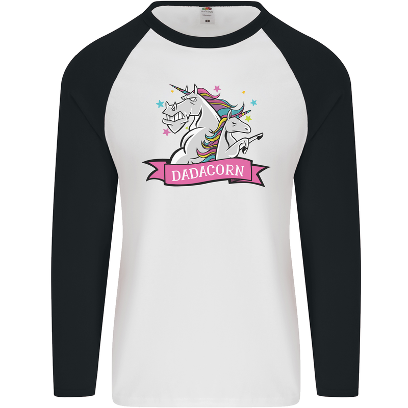 Dadicorn Funny Fathers Day Unicorn Mens L/S Baseball T-Shirt White/Black