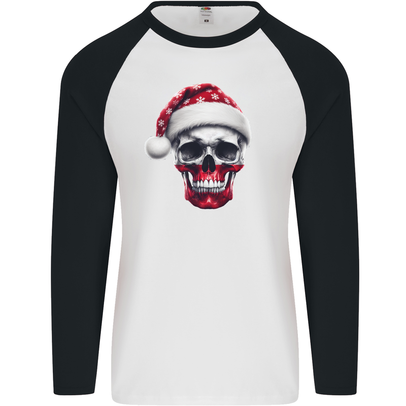 Polish Christmas Skull Xmas Poland Biker Flag Mens L/S Baseball T-Shirt White/Black