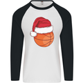 A Basketball Wearing a Christmas Hat Xmas Mens L/S Baseball T-Shirt White/Black