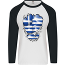 Gym The Greek Flag Ripped Muscles Greece Mens L/S Baseball T-Shirt White/Black