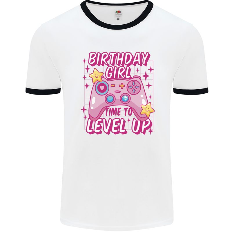 Birthday Girl Level Up Gaming Gamer 6th 7th 8th Mens Ringer T-Shirt White/Black