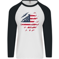 Torn USA Flag Independance Day Football Mens L/S Baseball T-Shirt White/Black