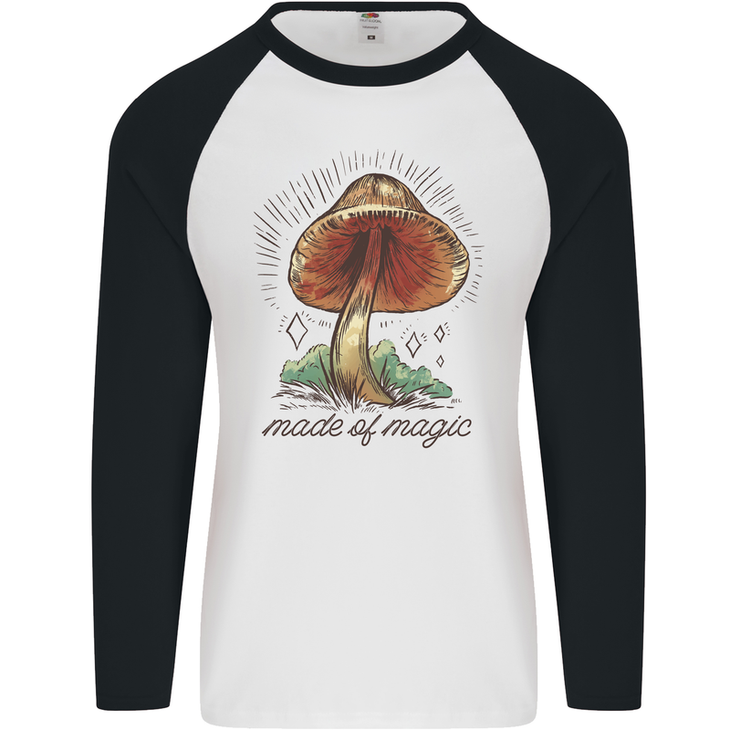 Made of Magic Mushrooms LSD Trippy Mens L/S Baseball T-Shirt White/Black