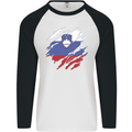 Torn Slovenia Flag Slovenian Day Football Mens L/S Baseball T-Shirt White/Black