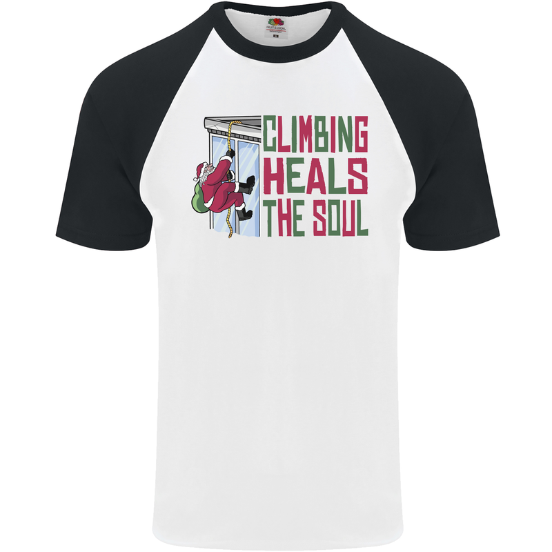 Climbing Heals the Soul Funny Christmas Xmas Rock Mens S/S Baseball T-Shirt White/Black