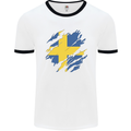 Torn Swedish Flag Sweden Day Football Mens Ringer T-Shirt White/Black