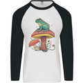 A Frog Sitting on a Mushroom Mens L/S Baseball T-Shirt White/Black