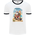 Christmas Santa With Surfboard Xmas Surfing Mens Ringer T-Shirt White/Black