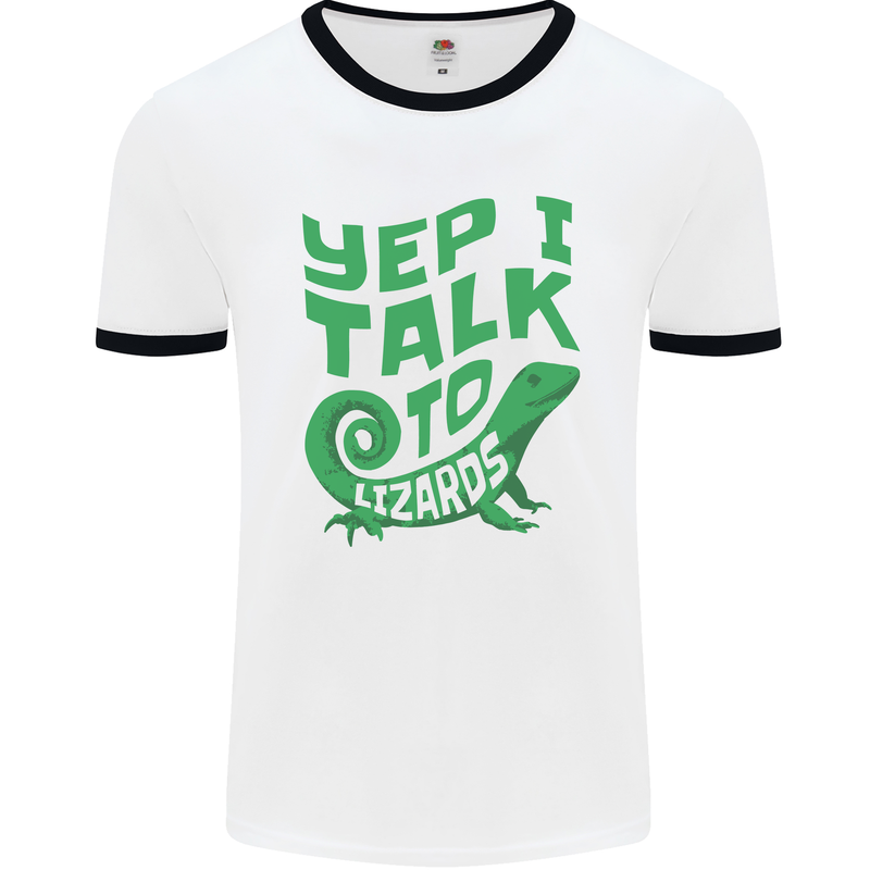 I Talk To Lizards Chameleons Bearded Dragons Mens Ringer T-Shirt White/Black