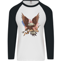 USA Eagle Flag America Patriotic July 4th Mens L/S Baseball T-Shirt White/Black