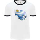 Curled Uruguay Flag Uruguayan Day Football Mens Ringer T-Shirt White/Black