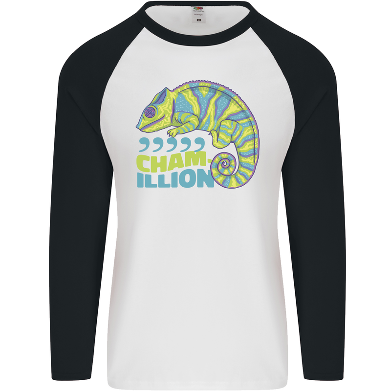 Comma Chameleon Funny Lizard Mens L/S Baseball T-Shirt White/Black