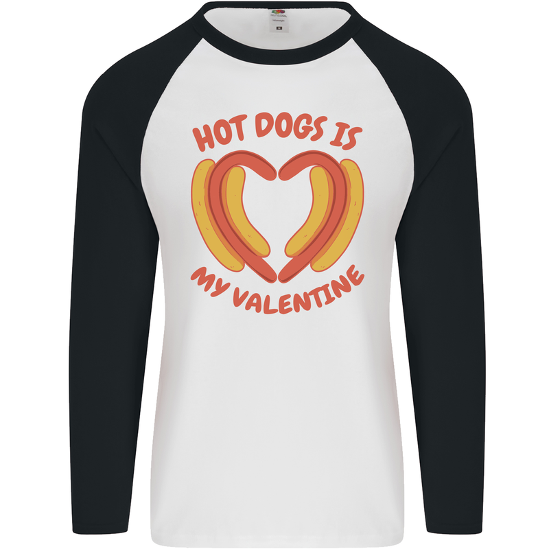 Hot Dog Anti Valentines Day Single Funny Mens L/S Baseball T-Shirt White/Black
