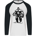 Muscle Man Gym Training Top Bodybuilding Mens L/S Baseball T-Shirt White/Black