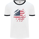 Torn USA Flag Independance Day Football Mens Ringer T-Shirt White/Black