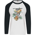 Nuthatch Garden Bird Watching Mens L/S Baseball T-Shirt White/Black