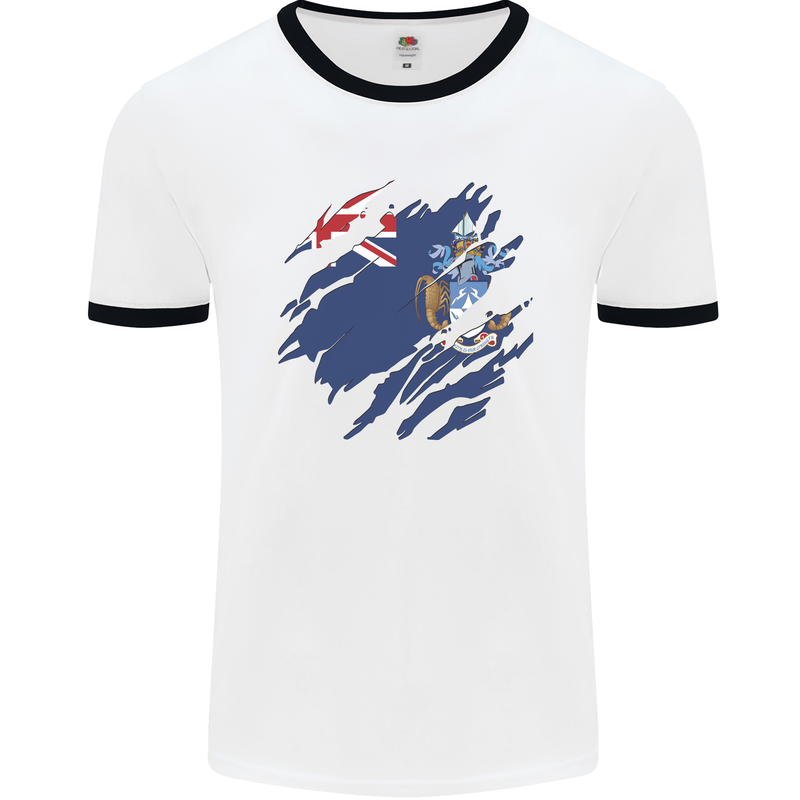 Torn Flag Tristan da Cunha Mens Ringer T-Shirt White/Black