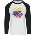 Torn Venezuela Flag Venezuelans Day Football Mens L/S Baseball T-Shirt White/Black