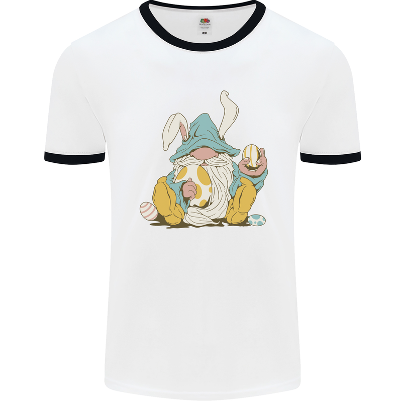 Easter Gnome With Eggs and Bunny Ears Mens Ringer T-Shirt White/Black