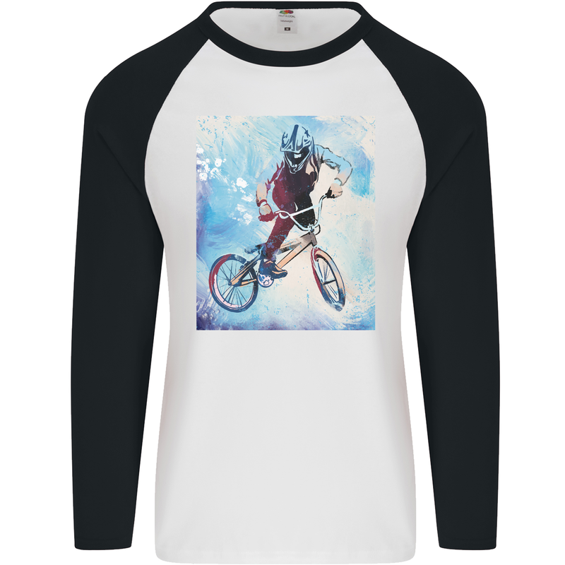 A Cool BMX Design Mens L/S Baseball T-Shirt White/Black