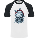Icy Christmas Skull Wearing an Xmas Hat Mens S/S Baseball T-Shirt White/Black