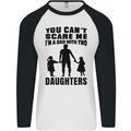 Dad With Two Daughters Funny Fathers Day Mens L/S Baseball T-Shirt White/Black