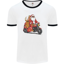 Motorbike & Sidecar Christmas Santa Xmas Biker Mens Ringer T-Shirt White/Black