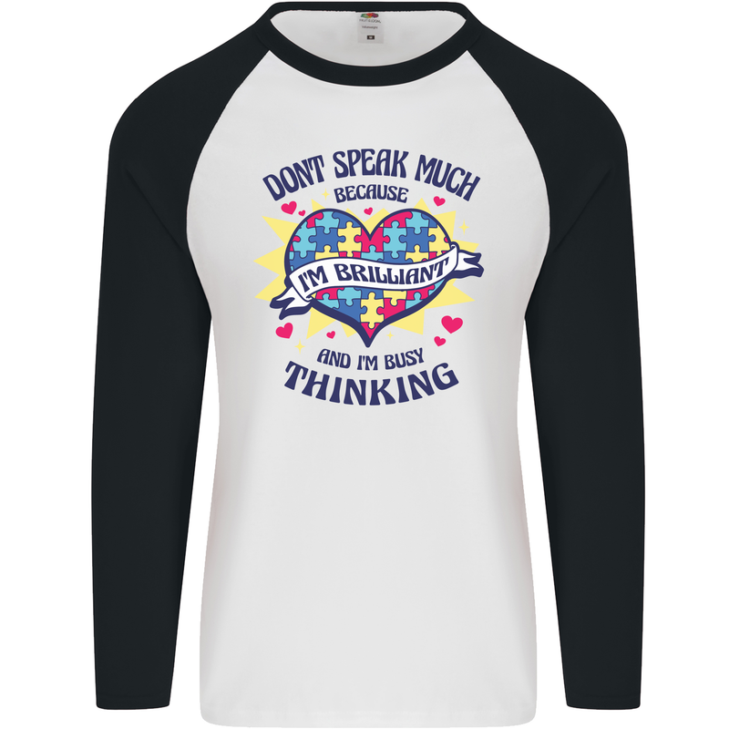 Dont Speak Much Autism Autistic Mens L/S Baseball T-Shirt White/Black